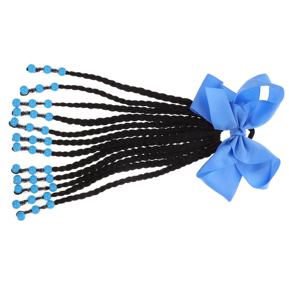 Ohphcall Unisex Blue 4Pcs Kids Braided Hair Extension Sky- Ponytail With Bow And Beads