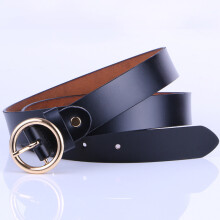 (Black)Women Vintage Belt Round Buckle Solid Color Thin Belts Accessories Clothing