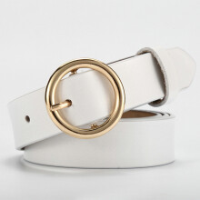 (White)Women Vintage Belt Round Buckle Solid Color Thin Belts Accessories Clothing