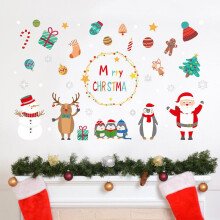 (Merry-60*90cm)Joyeux Noël Stickers Fenêtre Noël Nouvel An Décalcomanies Père Noël Rennes