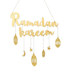Ramadan-Schild, Dekoration für Den Heiligen Monat mit Mond- und Stern-Laternen-Anhänger, Geeignet für Eid, Holzhandwerk, Heimdekoration Aus Holz B