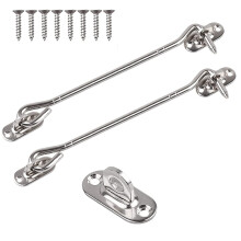 2 Pcs Stainless Steel Cabin Hook and Eye (8 Inch) with Screws - Heavy Duty Door Gate for Shutter Shed Window