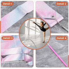 Cintas de Gimnasio de Estrella Intermitente de 2M Cinta de Baile Arte RíTmico Gimnasia Ballet Serpentina Varilla Giratoria Palo de Arco Iris