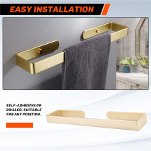 Bathroom Self Adhesive Towel Rack, 15.5 Inch No Punch Toilet Kitchen Self Adhesive Towel Bar Gold