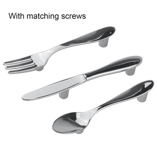6 PCS Knife Spoon Fork Kitchen Cabinet Closet Drawer Pull Handles Knobs 3-Inch Center to Center (Silver) 1