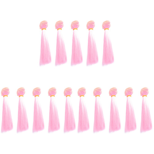 15Stk Gerade Puppenhaar Perücke Pink Elastisch Langlebig Hochwertig 1