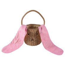 Rattan Bucket Bag for Children's&Adults,Beach Straw Bag,Shoulder Messenger Basket Bag,Handbag with Bunny Ears