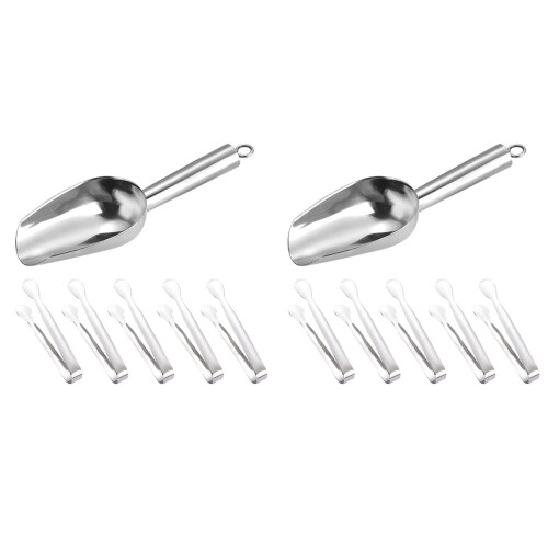 2Ensembles Pelles Pinces À Glace En Acier Argent Pour Buffet 1