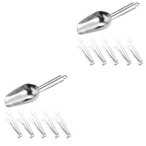 2Ensembles Pelles Pinces À Glace En Acier Argent Pour Buffet 2
