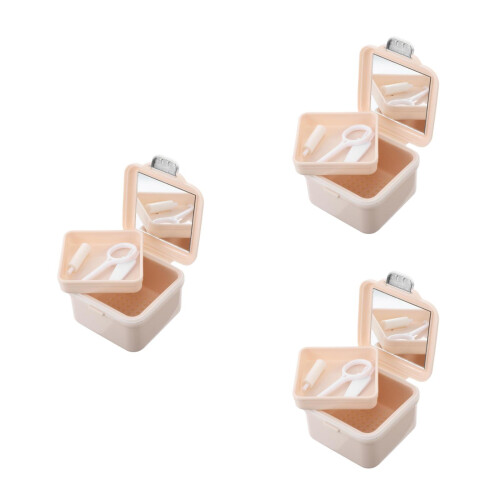 3Pcs Small Retainer Storage Box Plastic Travel Case with Mirror 2