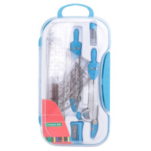 Geometrie Kompas Set 10-Delige School Wiskunde Gradenboog Set Linialen voor Studenten Wiskunde en Techniek in Draagtas, Blauw