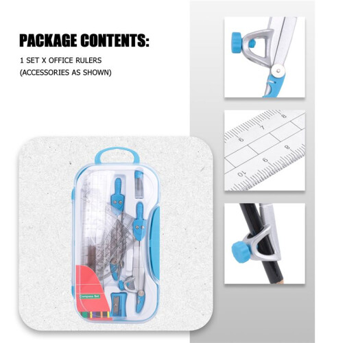 Geometry Compass Set 10Pcs School Maths Protractor Set Rulers for Student Maths and Engineering in Carry Case, 2