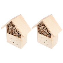 4Pcs Khaki Wooden Bee House Hanging Decorative Garden Nest Shelter