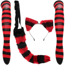2Sets Comfortable Fit Cat Ears Tail Stockings Cloth Costume for Girls