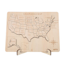 Wooden United States Map Puzzle Light Yellow Educational Toy