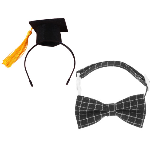 2Sets Pet Graduation Bow Tie and Hat Set for Small Dogs Cats Assorted 1