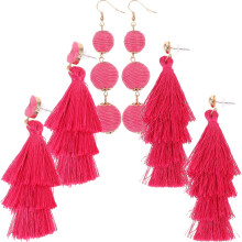 6Pairs Red Metal Dangling Earrings Womens Drop Earrings Trendy Charm