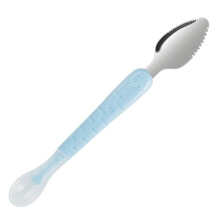 3Pcs Baby Puree Spoon Blue Double Head with Serrated Fruit