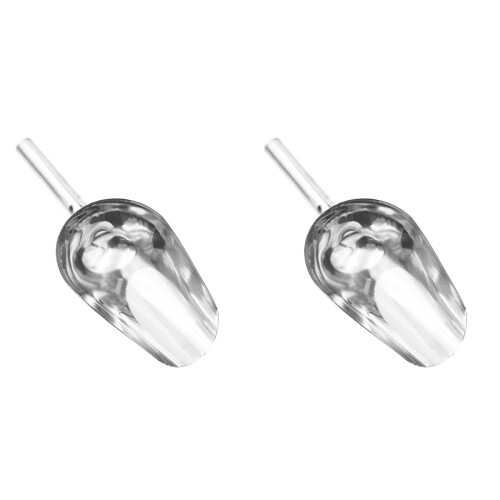 2Pcs Durable Silver Stainless Steel Rice and Fodder Feed Scoops 2