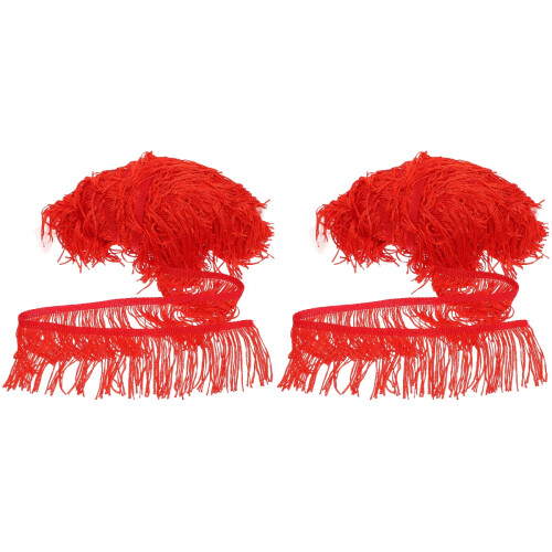 2Pcs Red Fringe Tassel Trim Polyester Lantern Accessory for Decor 2