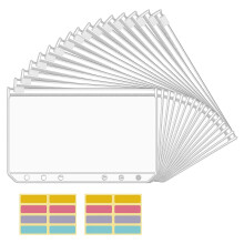 16PCS A6 Binder Pockets 6 Holes Budget Cash Envelopes Clear Zipper Folders for 6-Ring Budget Binder Notebook