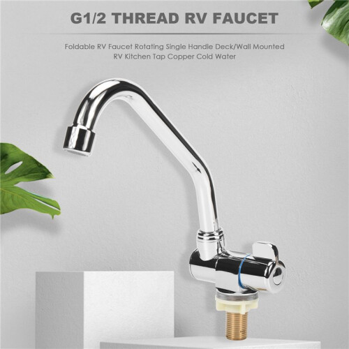 Foldable RV Faucet Rotating Single Handle Deck/Wall Mounted RV Kitchen Tap Copper Cold Water 1