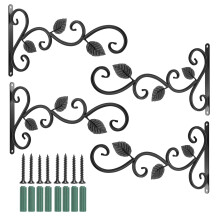 4pcs Wall-Mounted Iron Hooks Plant Holder Max 20 lbs, Black