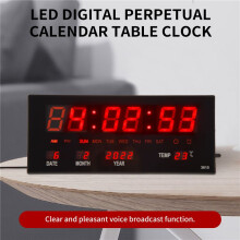 LED Perpetual Calendar Elektronisk Klocka Digital VäGgklocka Alarm Timring Temperatur Bordsklockor Hemmakontor RöD