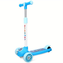 (Blue (illuminated wheel)) Sammenleggbar 3-hjuls sparkesykkel med fortykkede utvidede dekk, kraftig bremsesystem og 4-trinns høydejustering