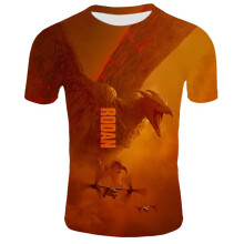 (Brown,4XL)Godzillaking Of The Monster Men Short Sleeve Tops 3d Print Casual Tee Tshirt