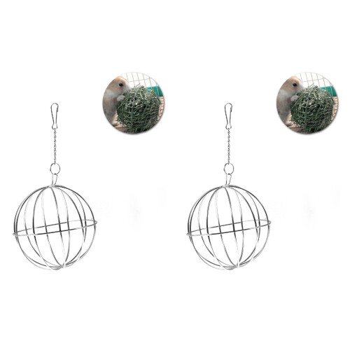 2Pcs Small Animal Grass Feed Dispenser Ball Silver with Iron Hook 1