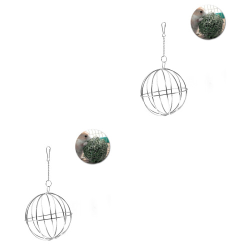 2Pcs Small Animal Grass Feed Dispenser Ball Silver with Iron Hook 2