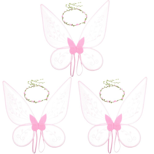 3Sets Rosa Feenflügel Aus Leichtem Stoff Mit Elegantem Kopfstück 1