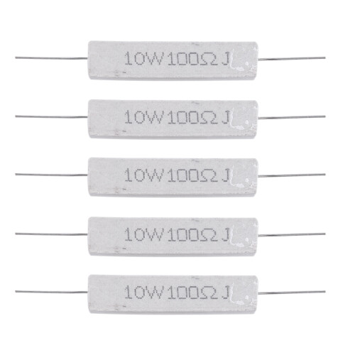 5 Pcs 10W Watt 100 Ohm 5% Axial Wirewound Cement Resistors