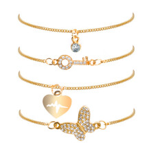 8Stk Plattierte Strass Armbänder Gold Schimmernd Leichte Dünne Ketten