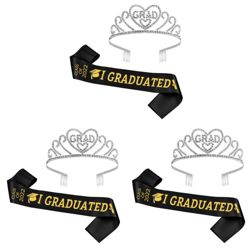 3Sets Graduation Party Zubehör Mit Silbernem Sash Und Krone 1