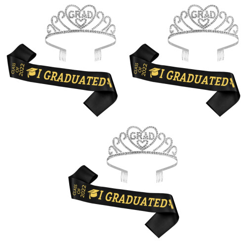 3Sets Graduation Party Zubehör Mit Silbernem Sash Und Krone 2