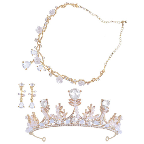 4Ensembles Ensemble Couronne Collier Et Boucles Clips Pour Fille