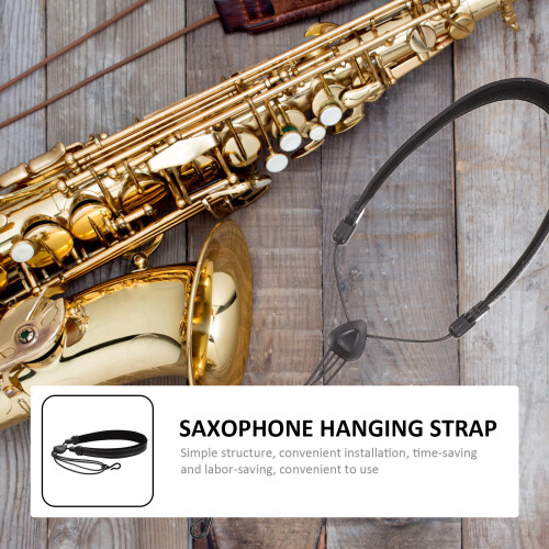 1Pièces Lanière Saxophone Simple Et Robuste En PU Noir Ajustable 2