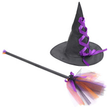 5Sets Plastic and Polyester Witch Hat Broom Kit Halloween Dress-Up