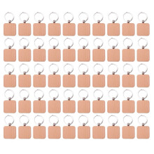 50Pcs DIY Blank Wooden Keychain Square Carved Key Ring Wooden Key Ring 40 x 40 mm