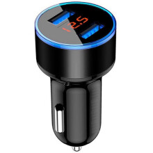 3.1A Dual USB Car Charger 2 Port LCD Display 12-24V Fast Quick Charging Auto Power Adapter with LED Light, Black
