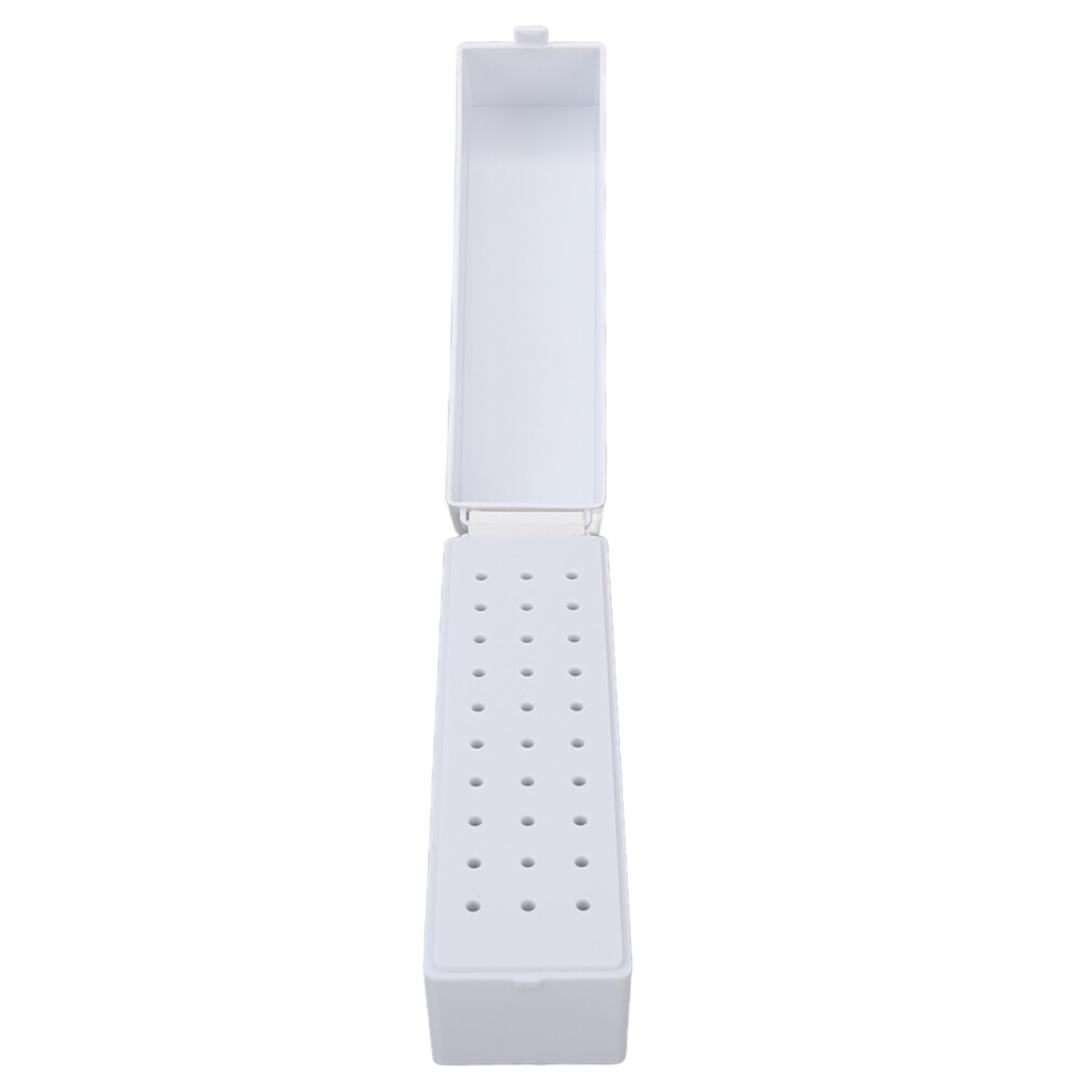 White Acrylic Nail Drill Bits Holder Dustproof 30 Holes Storage Container