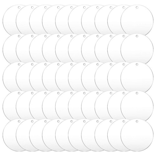 50 PeçAs em Branco de AcríLico de 3 Polegadas com Furo Transparente CíRculo Ornamento em Branco Redondo de AcríLico Transparente para Enfeites de