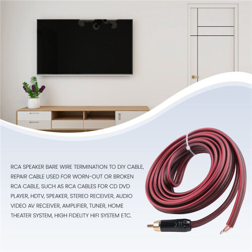 RCA Speaker Cable Bare Wire Speaker Wire to RCA Plug,Replace RCA Plug Connector Adapter to Bare Wire Open Audio Video 1