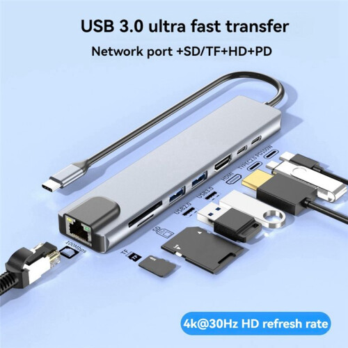 USB-C Hub with Ethernet, 4K HD, USB 3.0,  Card Reader, 87W PD Charging High-Speed Data Transfer for Windows,MacOS 2