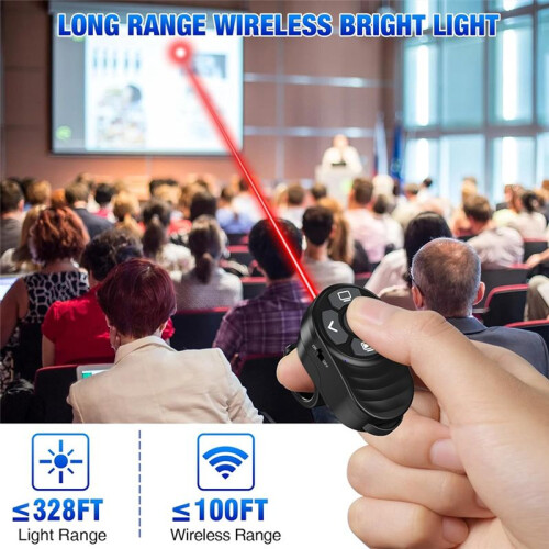 Rechargeable USB Type C Wireless Presentation Clicker, Finger Ring Presentations Powerpoint Clicker with Light Pointer 2
