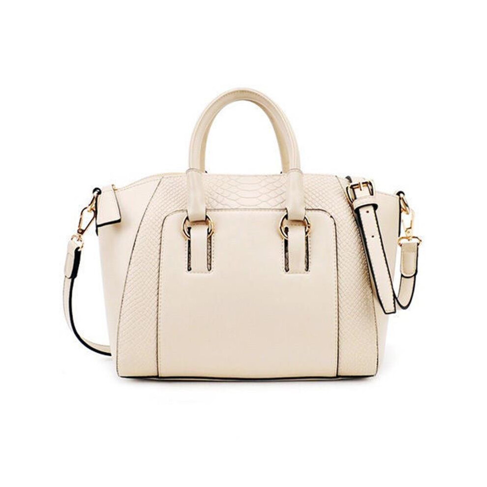 (Beige) Street Large Fashion Shoulder Bag Crocodile Texture Women Compartments Zipper