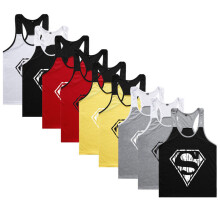 (Yellow Black,M)Superman Pattern Printing Men Vest Fashion Sleeveless Clothing Fitness Exercise