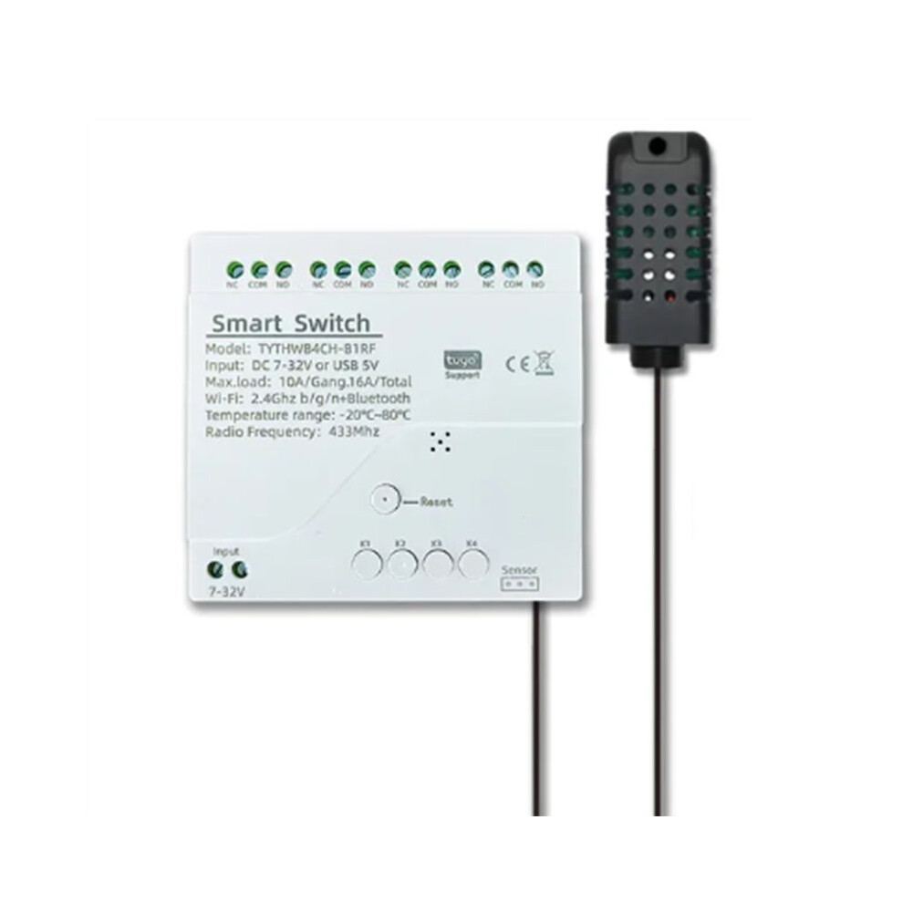 Tuya Wifi 4 Channel Relay With Temperature Humidity Sensor Passive Dry Contact Rf433 For Alexa Alice(A) 4712061966671